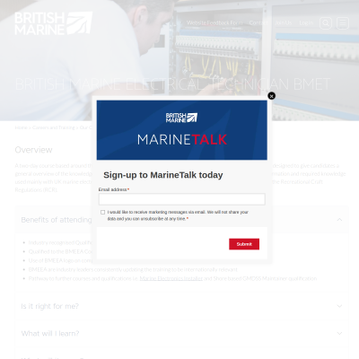 Screenshot of British Marine Electrical Technician BMET