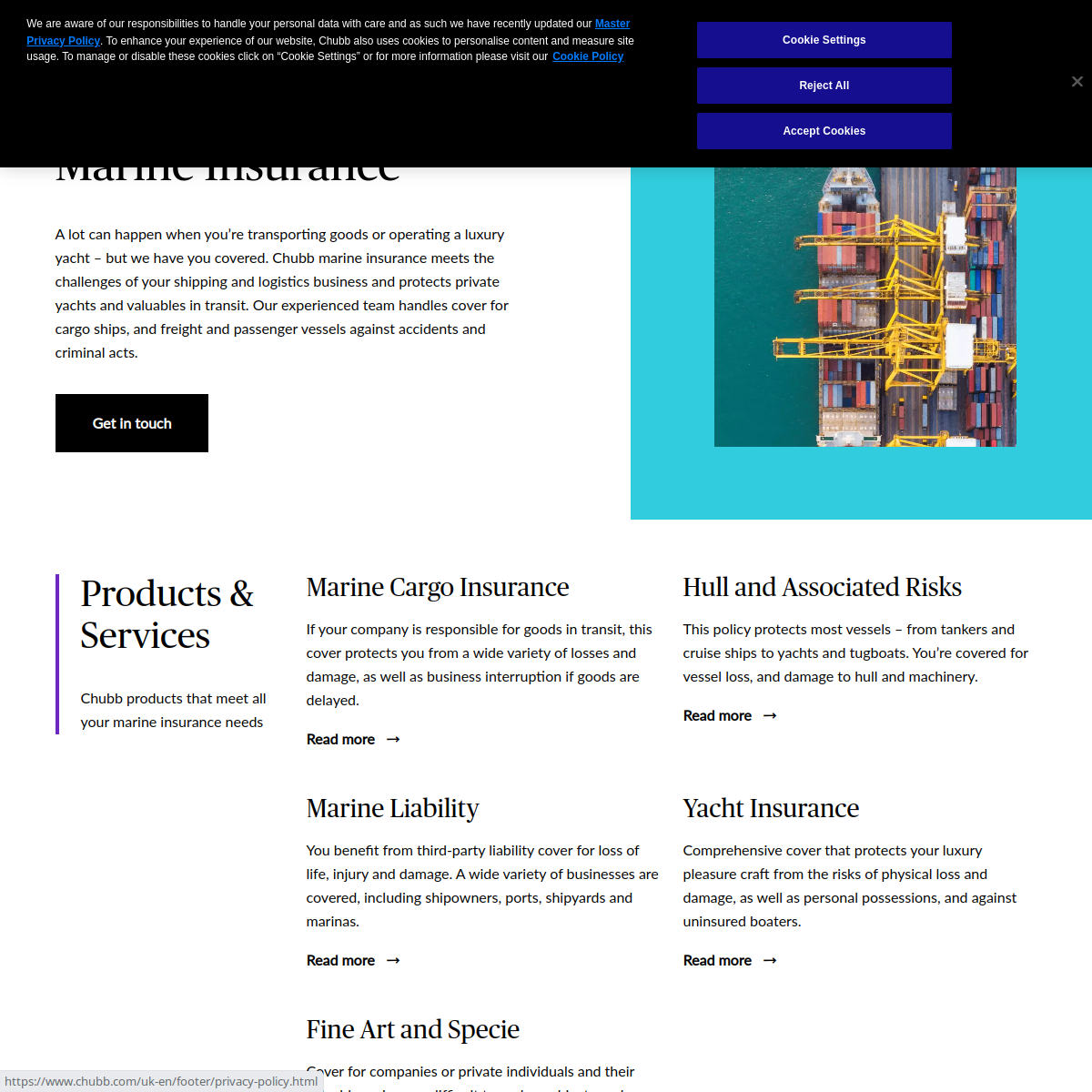 Screenshot of Marine Insurance | Chubb