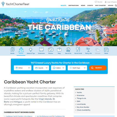 Screenshot of Caribbean Yacht Charter | Luxury Yachts Rentals
