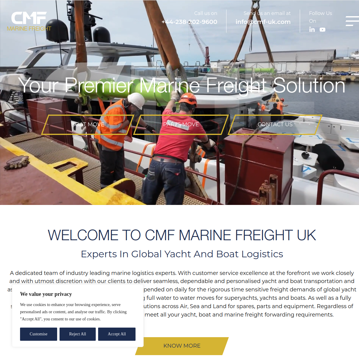 Screenshot of CMF – Welcome to CMF Marine Freight UK | Worldwide Yacht ...