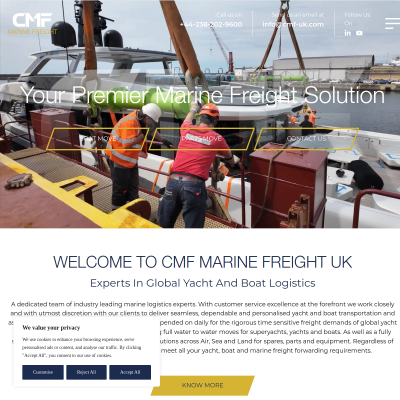 Screenshot of CMF – Welcome to CMF Marine Freight UK | Worldwide Yacht ...