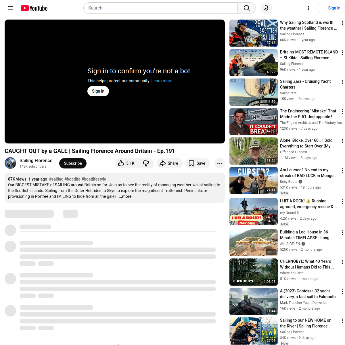 Screenshot of CAUGHT OUT by a GALE | Sailing Florence Around Britain - Ep.191 ...