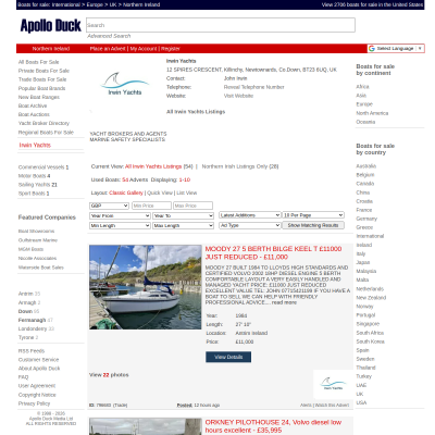 Screenshot of Irwin Yachts Listings - Apollo Duck
