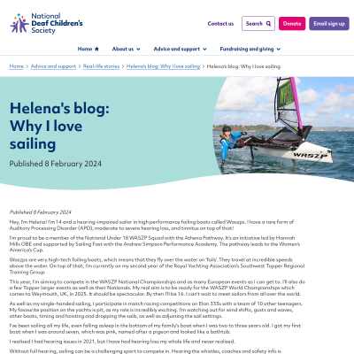 Screenshot of Helena's blog: Why I love sailing