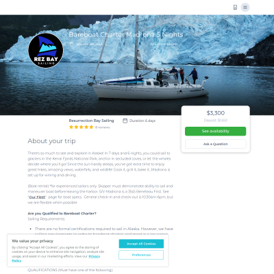 Screenshot of Bareboat Charter Madrona 5 Nights in Seward, AK, USA