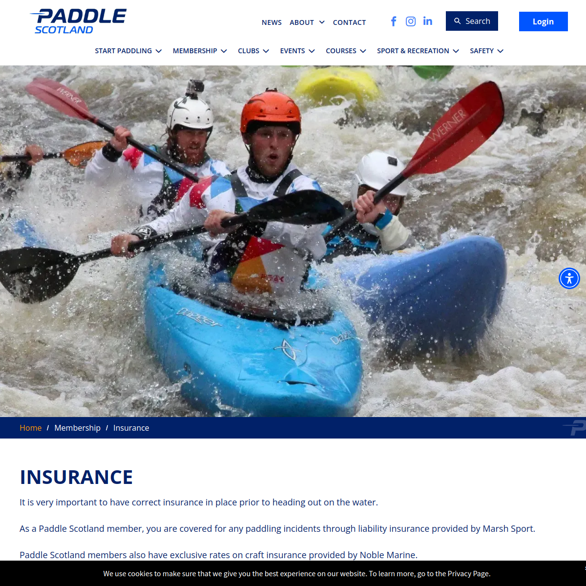 Screenshot of Paddlesport Insurance | Paddle Scotland