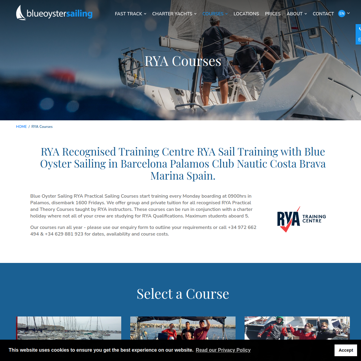Screenshot of RYA Sailing Courses from Gibraltar Barcelona ... - Blue Oyster Sailing