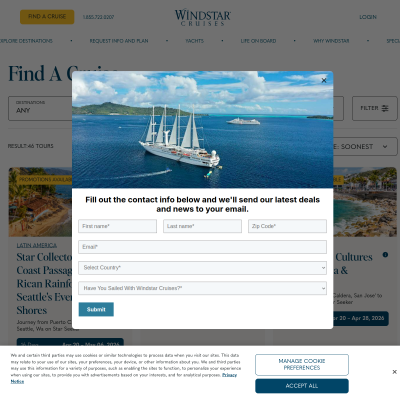 Screenshot of Cruise Finder | Cruise Search | Windstar Cruises