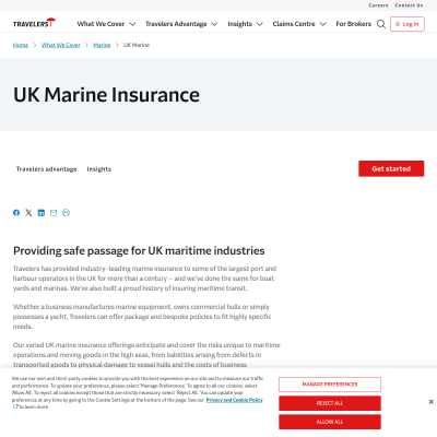 Screenshot of UK Marine Insurance | Travelers