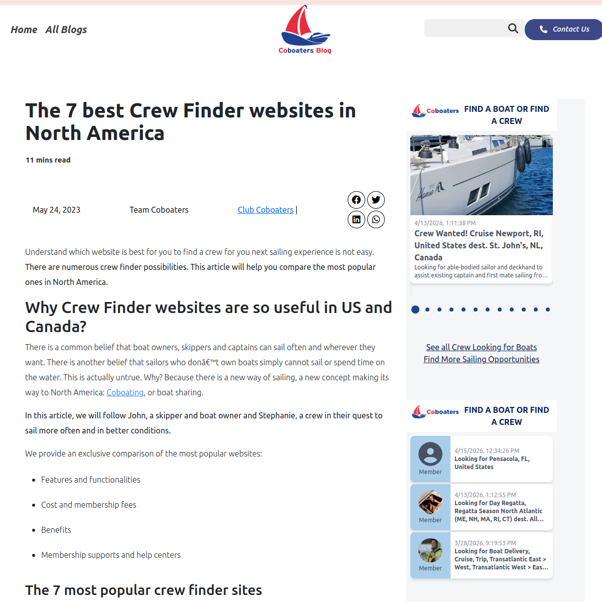 Screenshot of The 7 best Crew Finder websites in North America