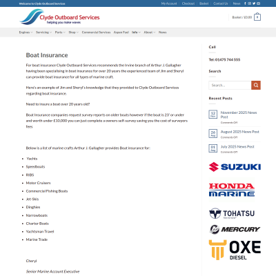 Screenshot of Boat Insurance - Clyde Outboard Services