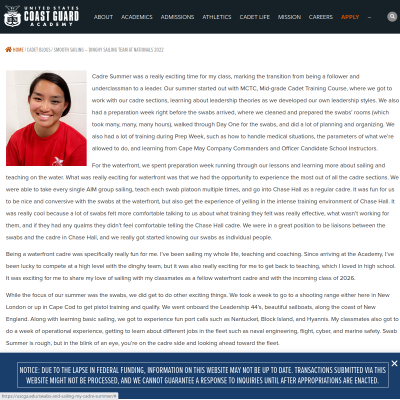 Screenshot of Swabs and Sailing – My Cadre Summer - United States Coast ...