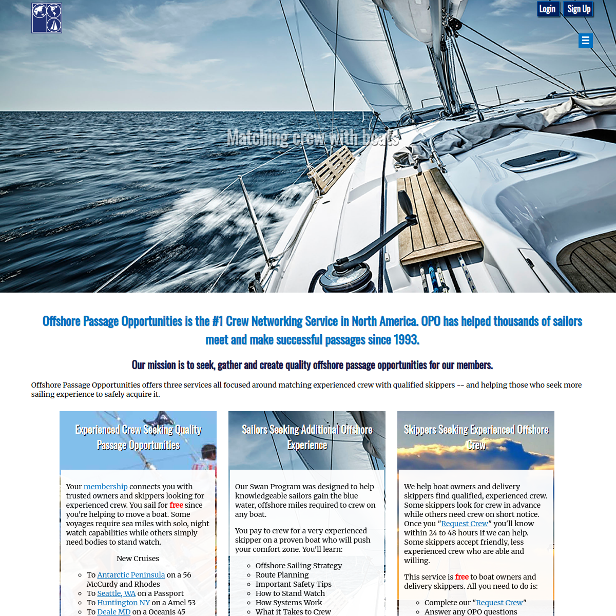 Screenshot of Number One Crew and Sailing Networking Site in North America