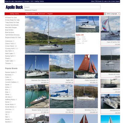Screenshot of Apollo Duck: Yachts for sale UK, used yachts, new sailing yacht ...