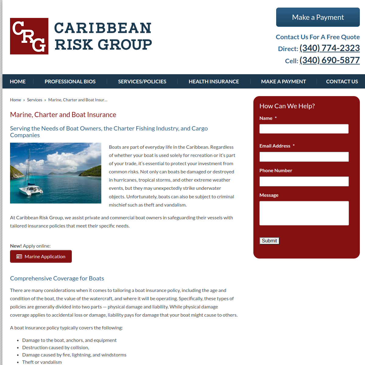 Screenshot of Boat Insurance - Marine, Charter, Yacht Insurance - Caribbean Risk ...