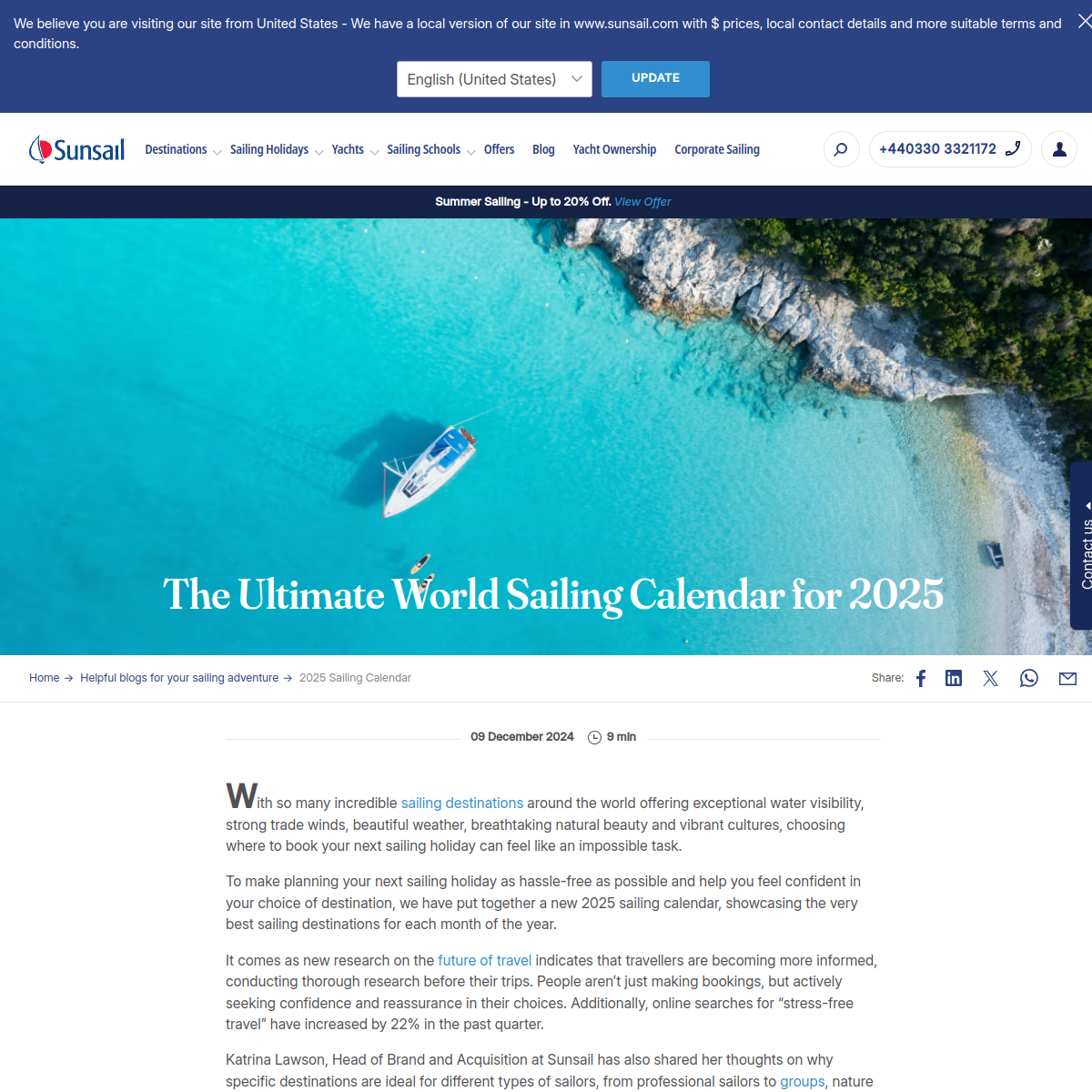 Screenshot of Ultimate World Sailing Calendar | Where to Sail in 2025 | Sunsail