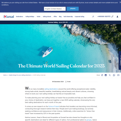 Screenshot of Ultimate World Sailing Calendar | Where to Sail in 2025 | Sunsail