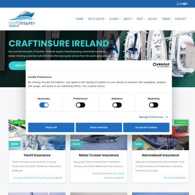 Screenshot of Craftinsure Boat Insurance Ireland