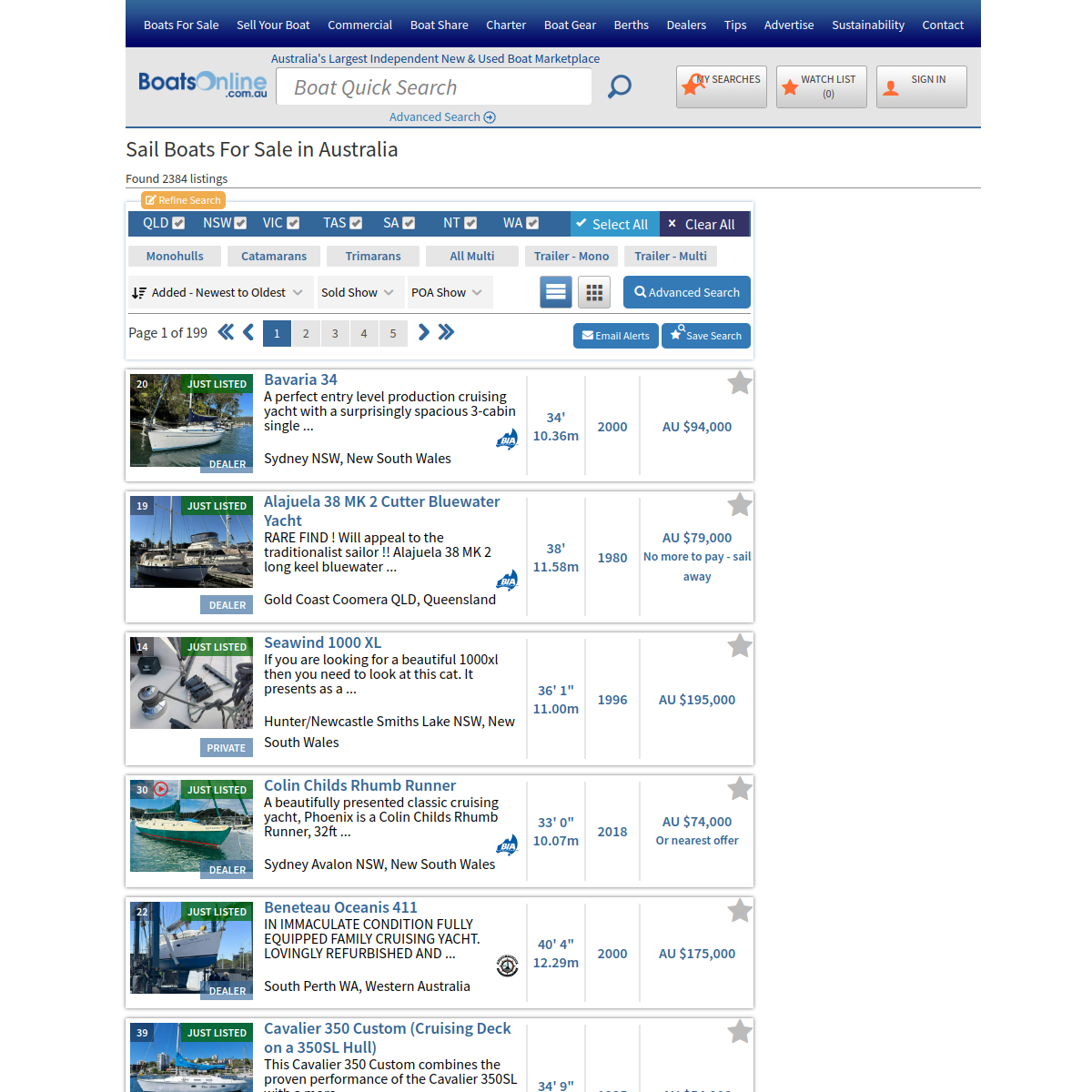 Screenshot of Sail Boats For Sale in Australia | Boats Online