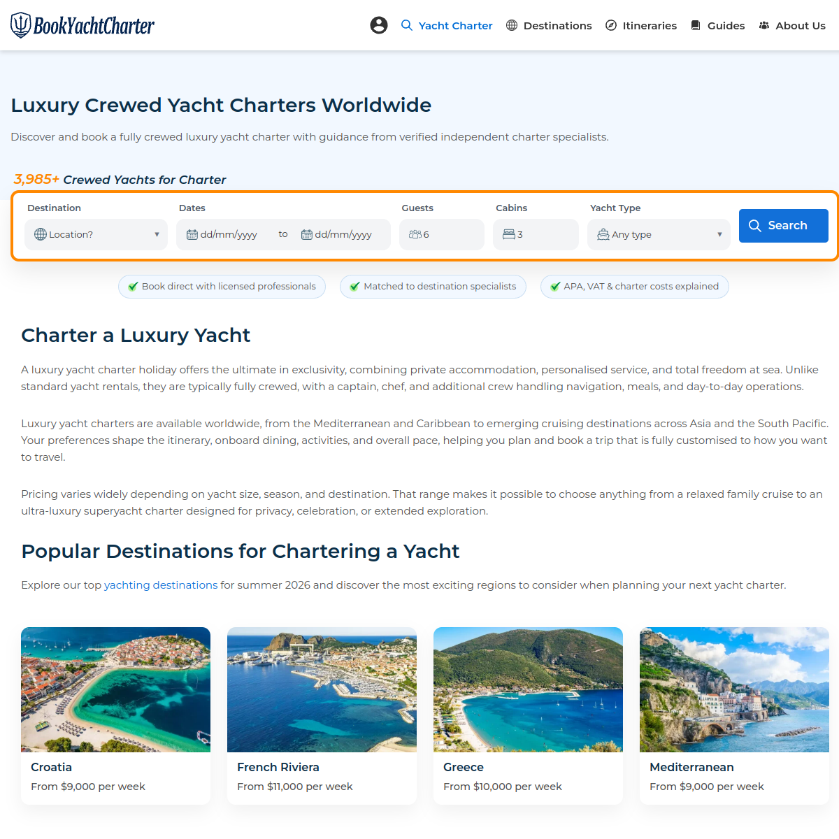Screenshot of Book Yacht Charter