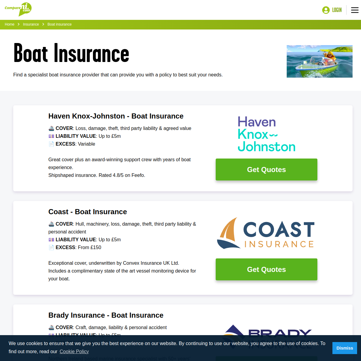 Screenshot of Boat Insurance Northern Ireland