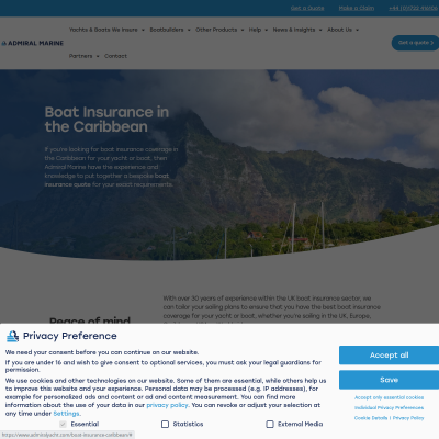 Screenshot of Caribbean - Yacht Insurance - Admiral Marine