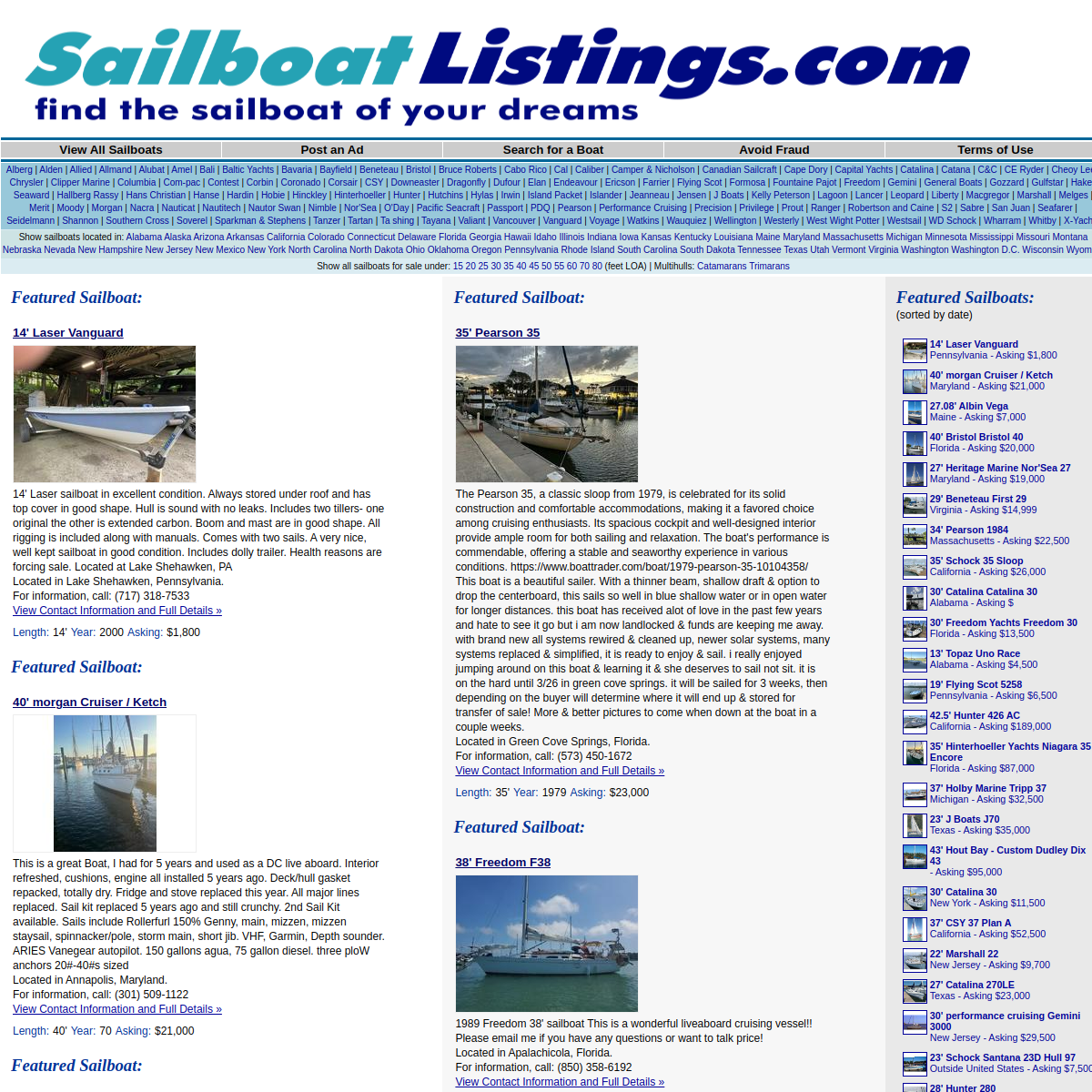 Screenshot of Sailboat Listings - sailboats for sale