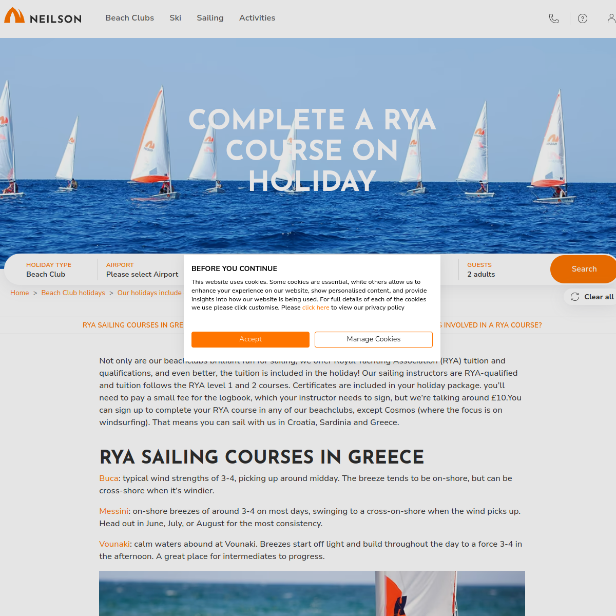 Screenshot of Complete a RYA course on holiday | Neilson