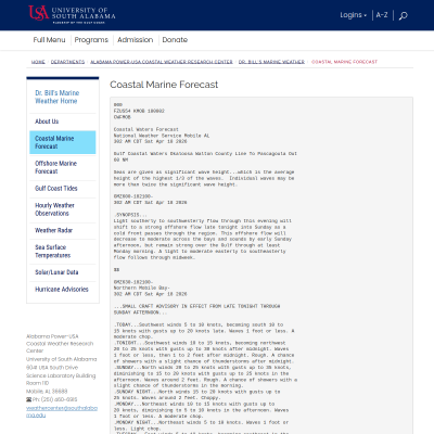 Screenshot of Coastal Marine Forecast | Alabama Power-USA Coastal Weather ...