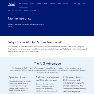 Screenshot of Marine Insurance | AIG US