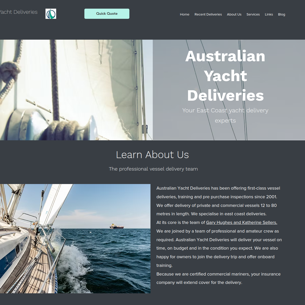 Screenshot of Australian Yacht Deliveries. Bluewater Maritime. Safe, Professional.