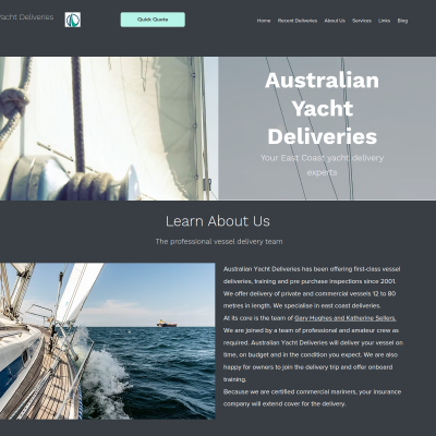 Screenshot of Australian Yacht Deliveries. Bluewater Maritime. Safe, Professional.