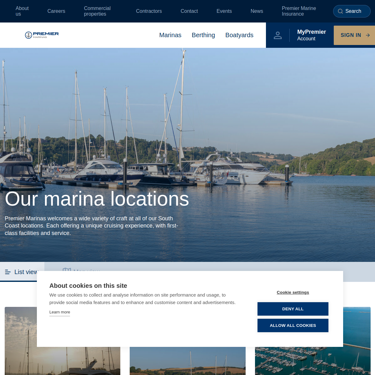 Screenshot of UK South Coast Marinas | Premier Marinas