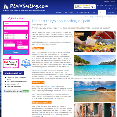 Screenshot of The best things about sailing in Spain - PlainSailing.com Blog