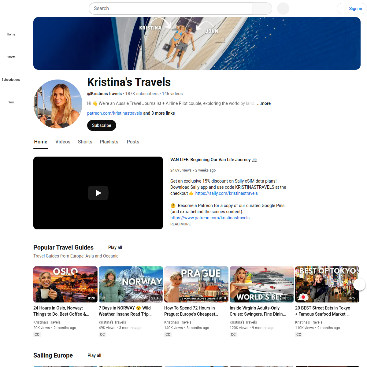 Screenshot of Kristina's Travels - YouTube