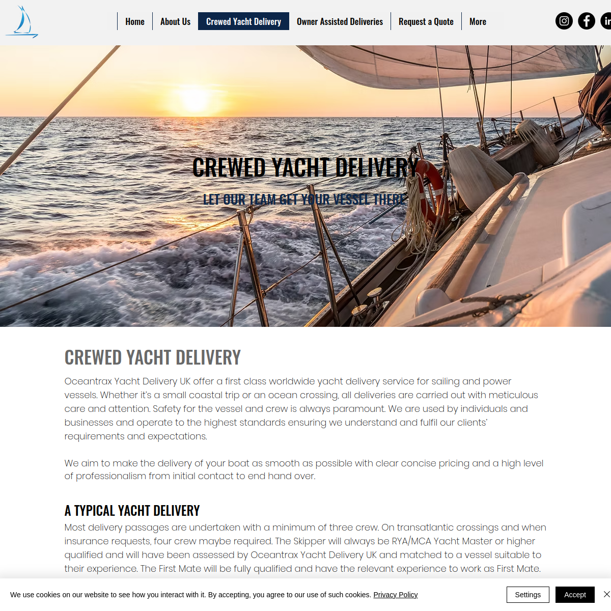 Screenshot of Crewed Yacht Delivery | Oceantrax Yacht Delivery