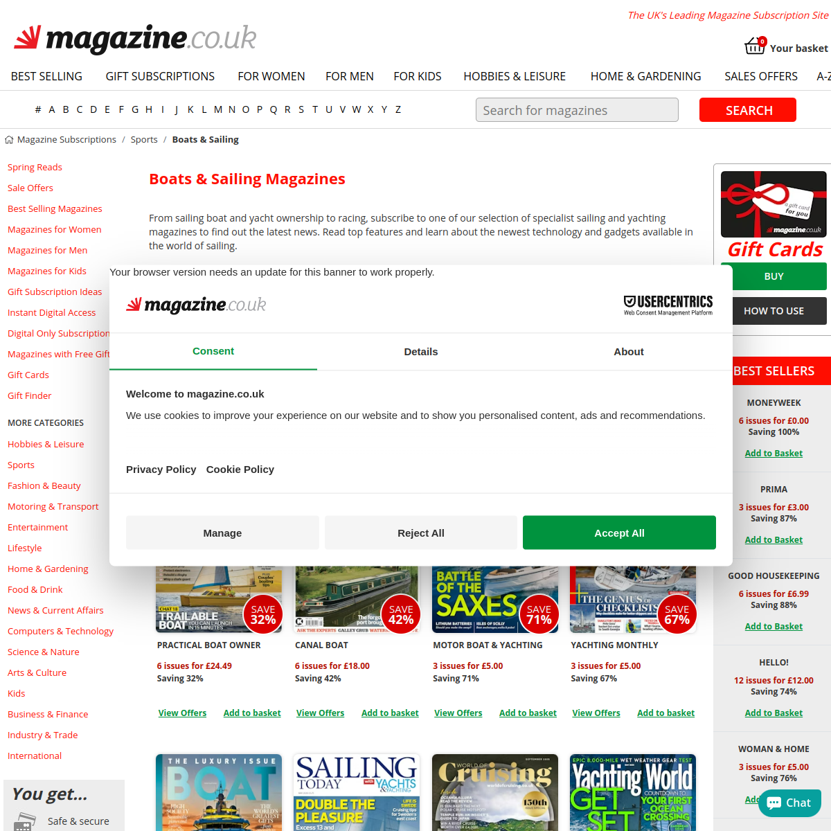 Screenshot of Boats & Sailing Magazine Subscriptions | magazine.co.uk