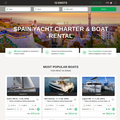 Screenshot of Yacht Charter & Boat rental in Spain | Bareboat or Crewed