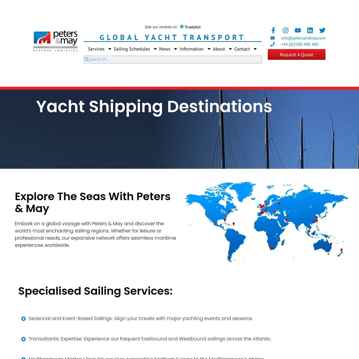 Screenshot of Yacht Shipping Destinations | Peters & May | Global Logistics
