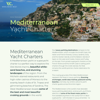Screenshot of Mediterranean Yacht Charters: Luxury Crewed Yachts | Worldwide ...