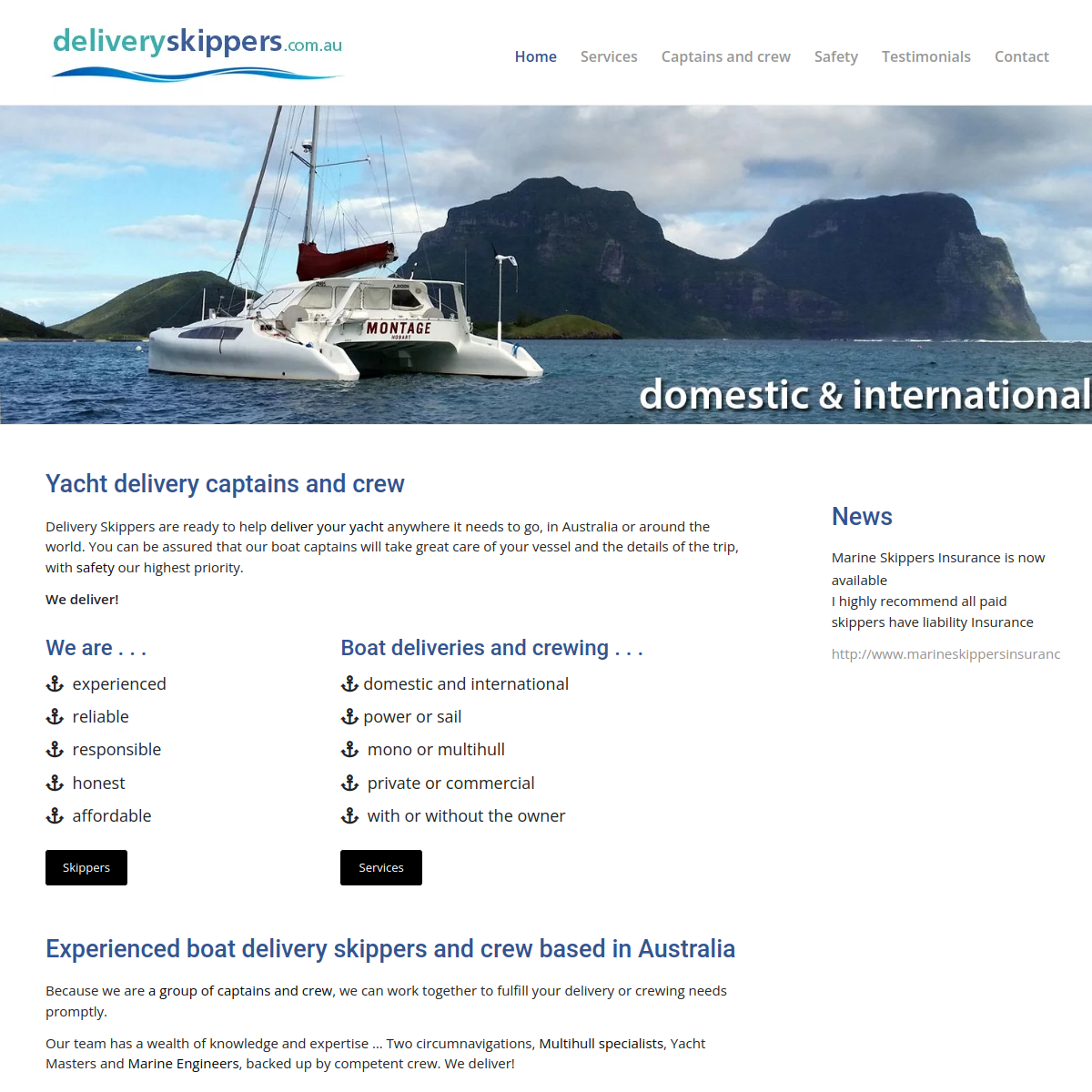 Screenshot of Home page - Delivery skippers and yacht crewing