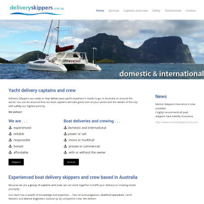 Screenshot of Home page - Delivery skippers and yacht crewing