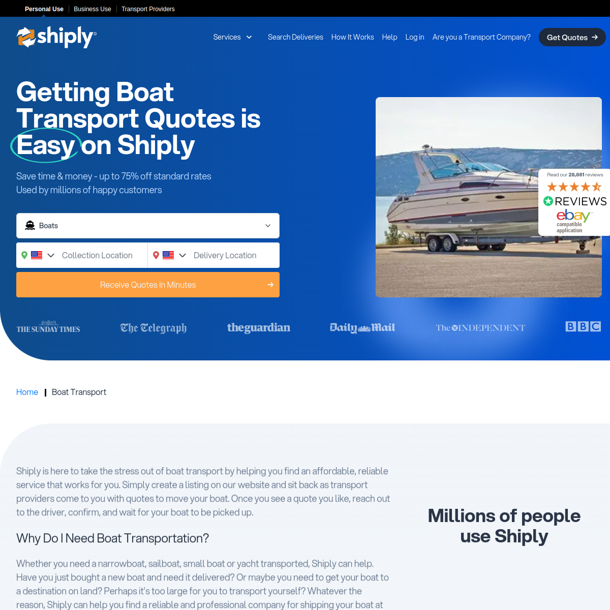 Screenshot of Best Boat Transport Quotes 2025 - Shiply