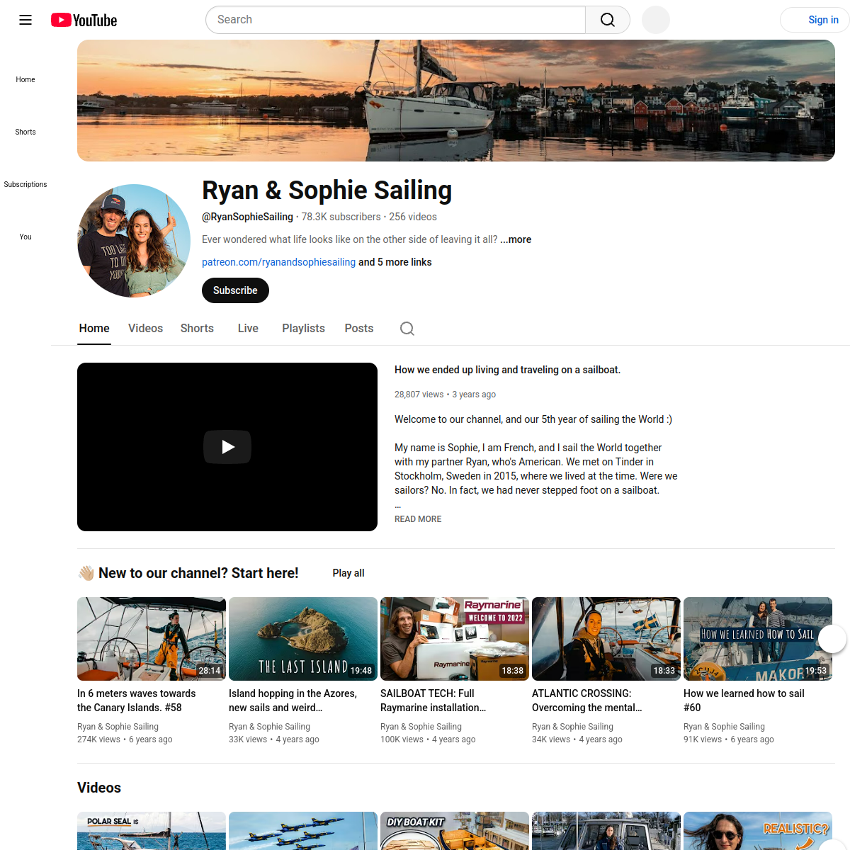 Screenshot of Ryan & Sophie Sailing - YouTube