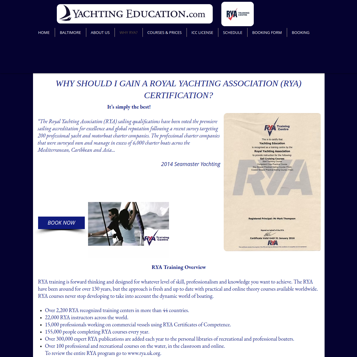 Screenshot of Royal Yachting Association RYA Certification