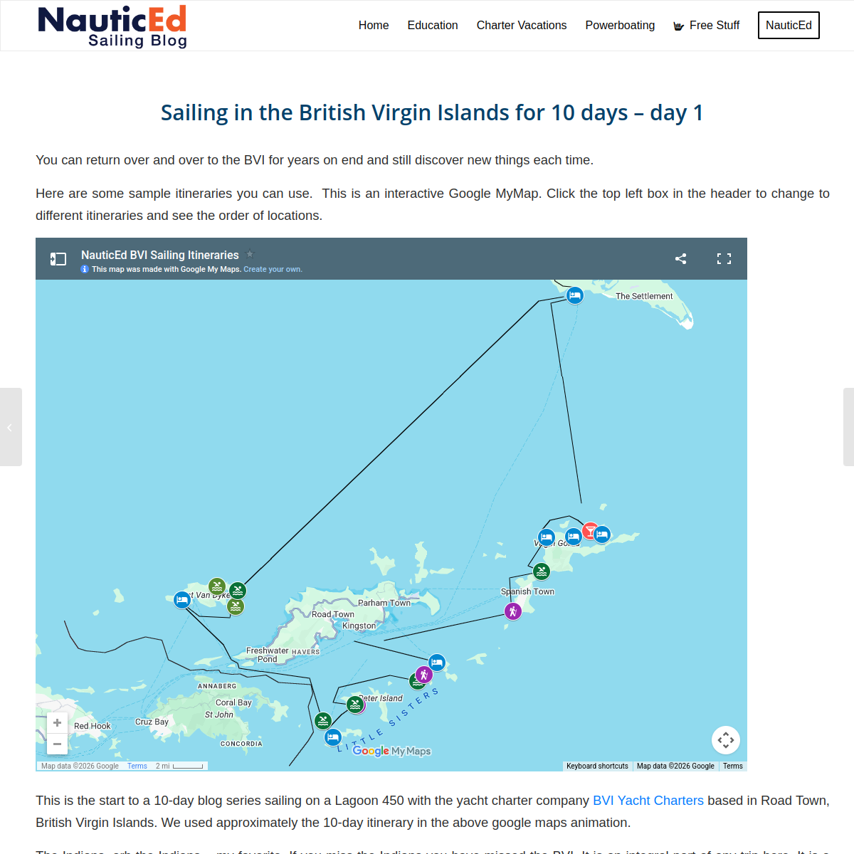 Screenshot of Sailing in the British Virgin Islands for 10 days - NauticEd Sailing Blog