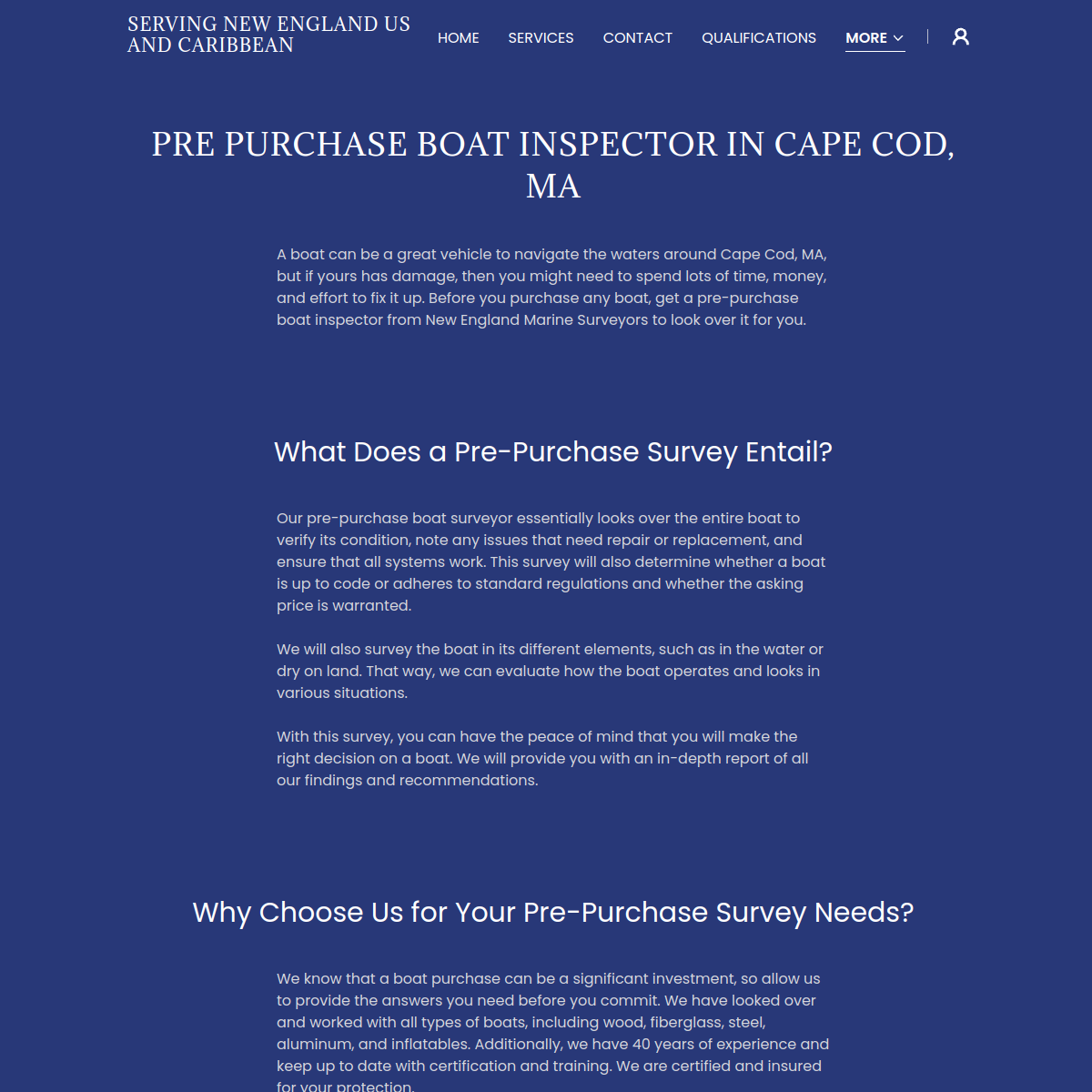 Screenshot of Pre Purchase Boat Surveyor in Cape Cod, MA