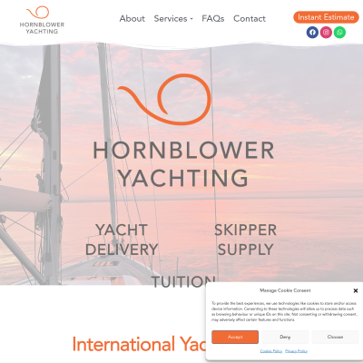 Screenshot of Professional Yacht Deliveries & Tuition | Hornblower Yachting ...