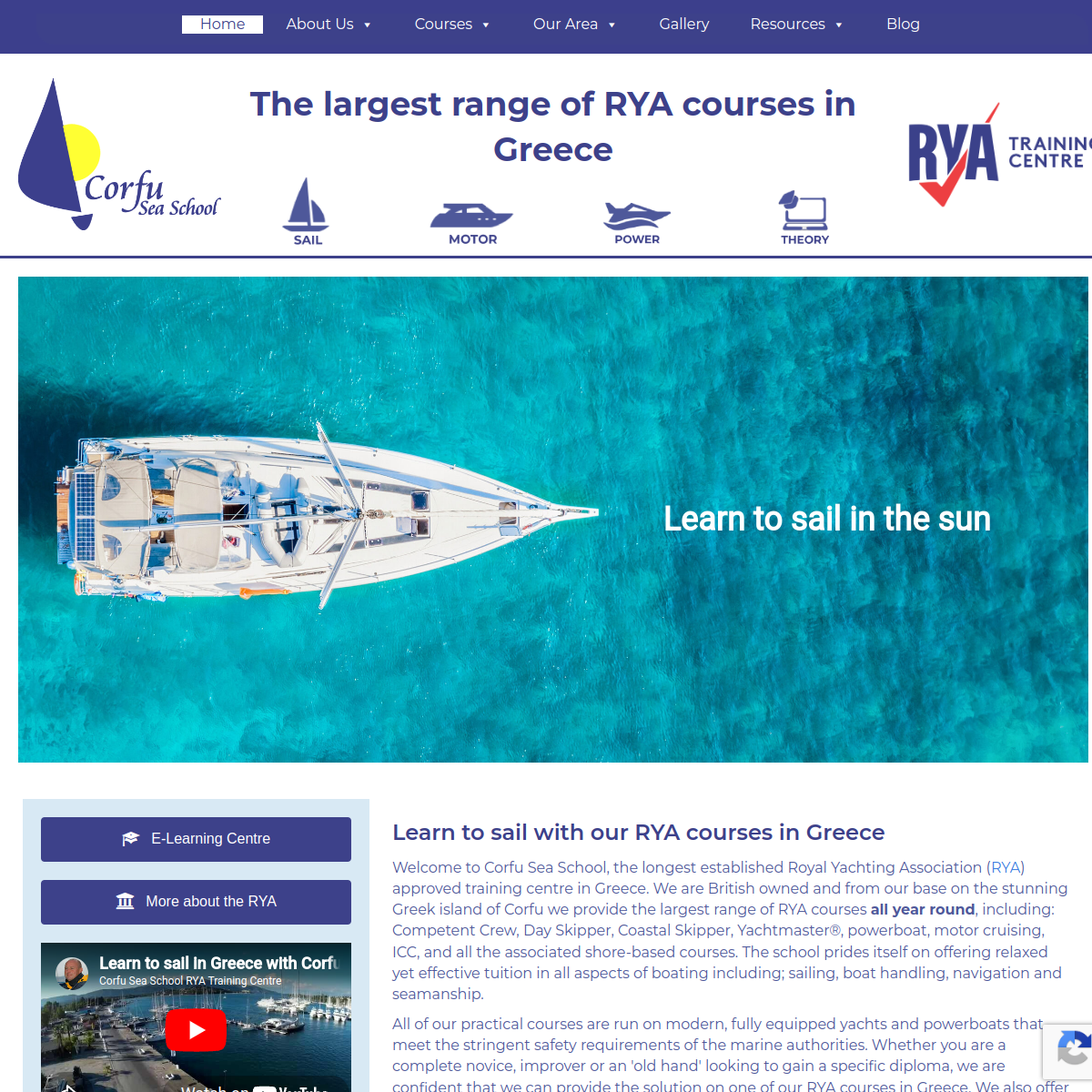 Screenshot of RYA courses in Greece, learn to sail in Greece