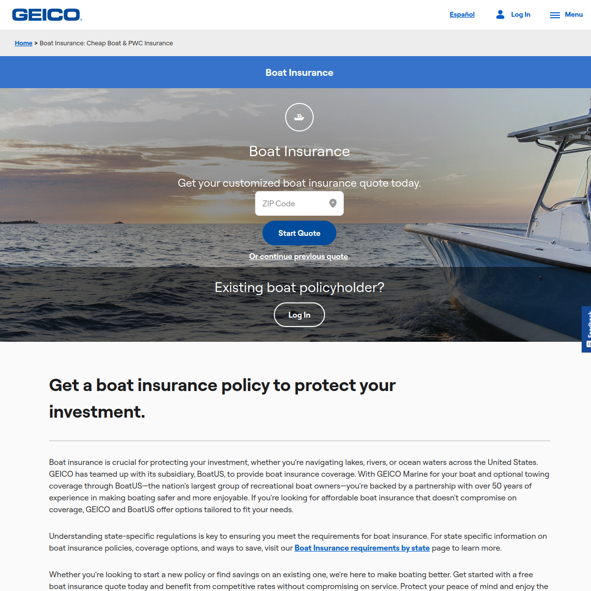 Screenshot of Boat Insurance: Cheap Boat & PWC Insurance | GEICO
